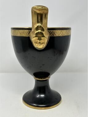 Black Gold Decorative Hand Painted Pedestal Vase for Flowers o Home Decor 8.5 In